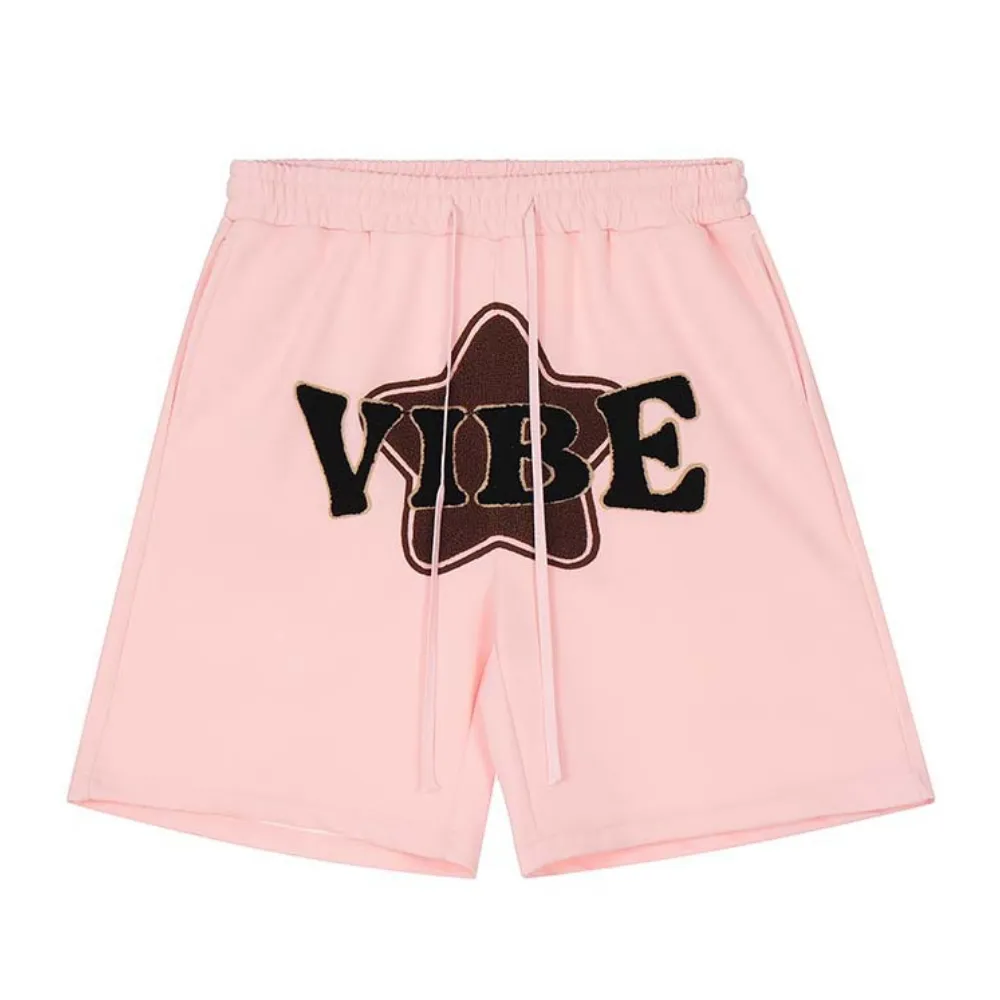 Casual Alphabet Star Flocked Cotton Shorts