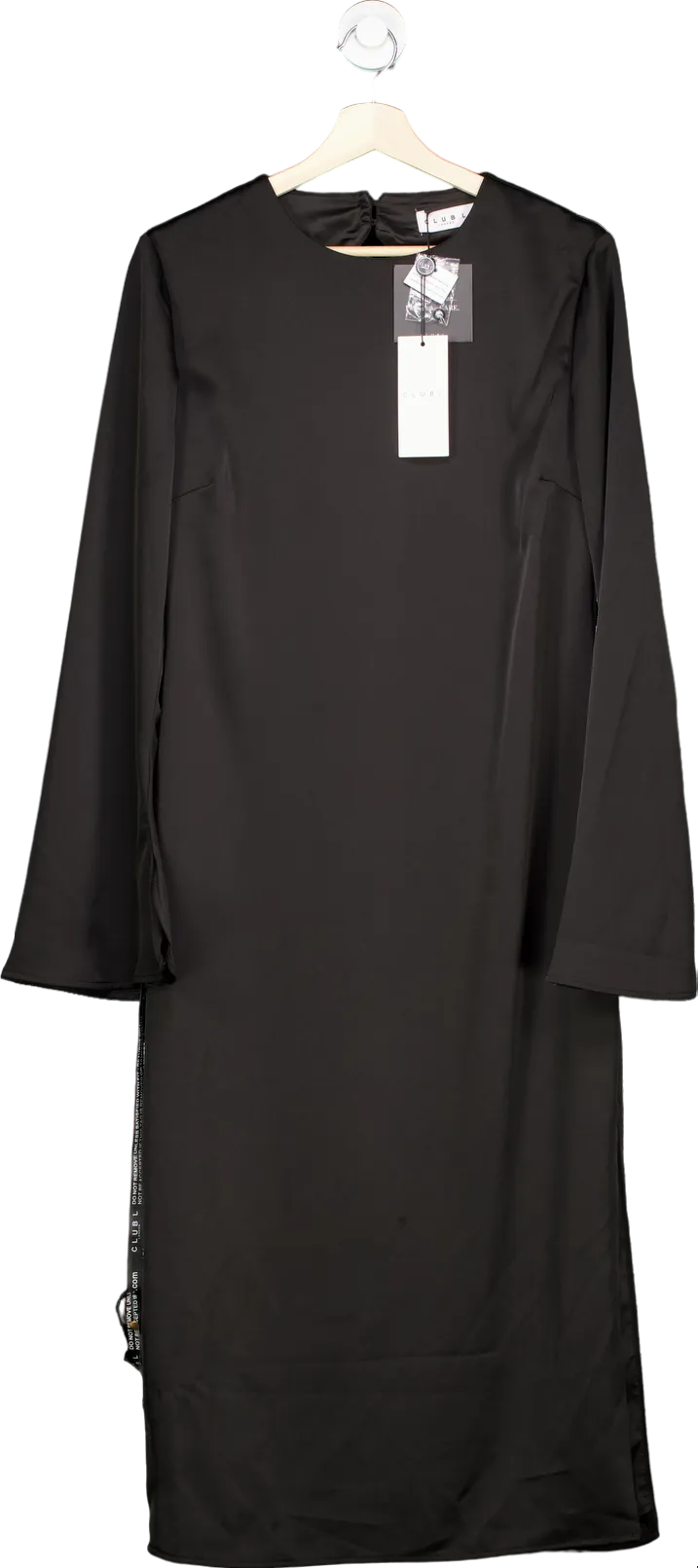 Club L London Black Long Sleeve Midi Dress with High Neckline UK 12
