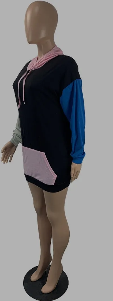 Colorblock Mini Hoodie Dress