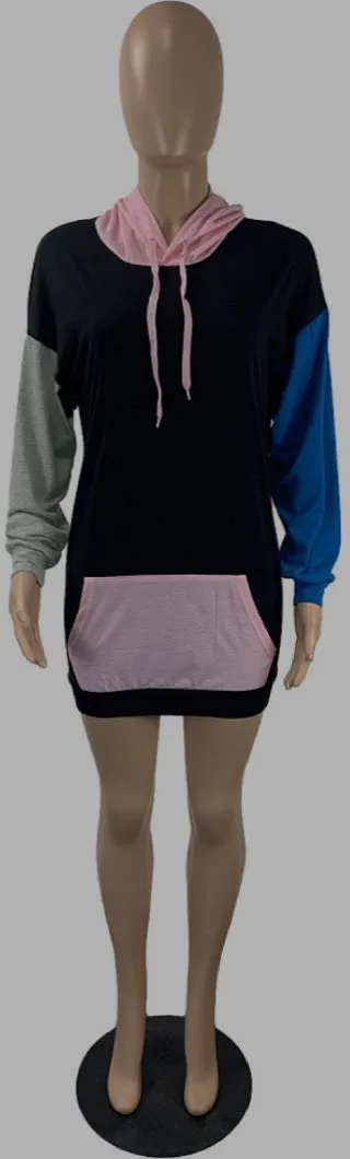 Colorblock Mini Hoodie Dress