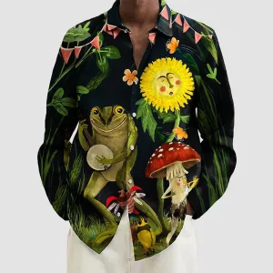 Cute Bonfire Party Frog Pattern Casual Long Sleeved Shirt