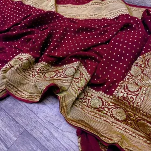 Dulhan Mehroon Heavy Banarasi Khaddi Saree