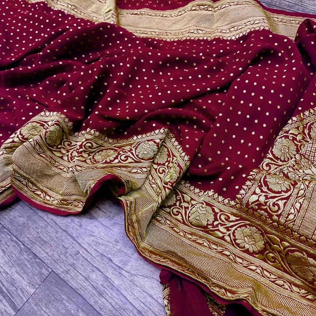 Dulhan Mehroon Heavy Banarasi Khaddi Saree
