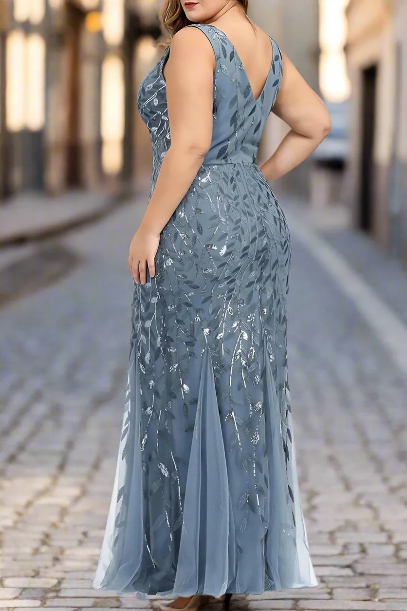 Dusty Blue Sleeveless Mermaid Mother of The Bride Dresses