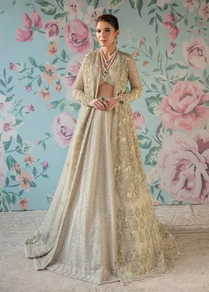 Elegant Designer Pakistani Bridal Dress Heavily Embroidered in Ivory Mix Grey Zardozi Hand Work Lehenga Choli for Walima in Net Chiffon #BN916