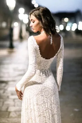 Elegant Lace Sheath Long Sleeves Bridal Gown with Sweep Train-715742