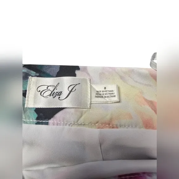 ELIZA J Cream Pink Floral Print Ruffle High Low Taffeta Skirt Sz. 8 NWT