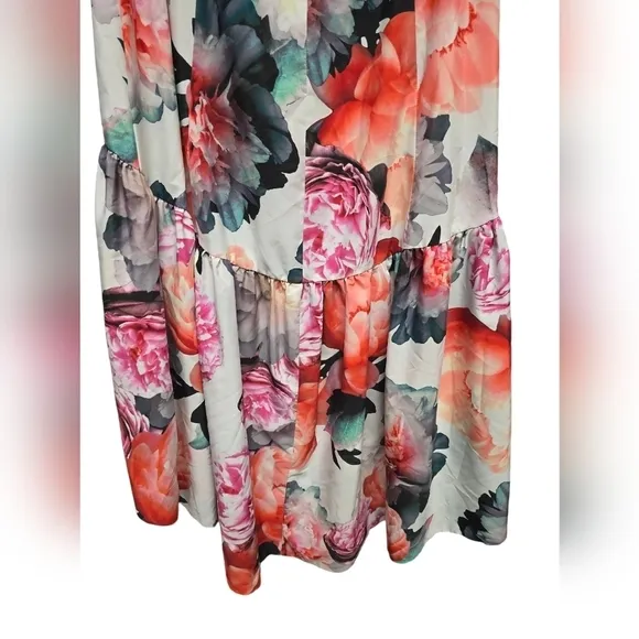 ELIZA J Cream Pink Floral Print Ruffle High Low Taffeta Skirt Sz. 8 NWT