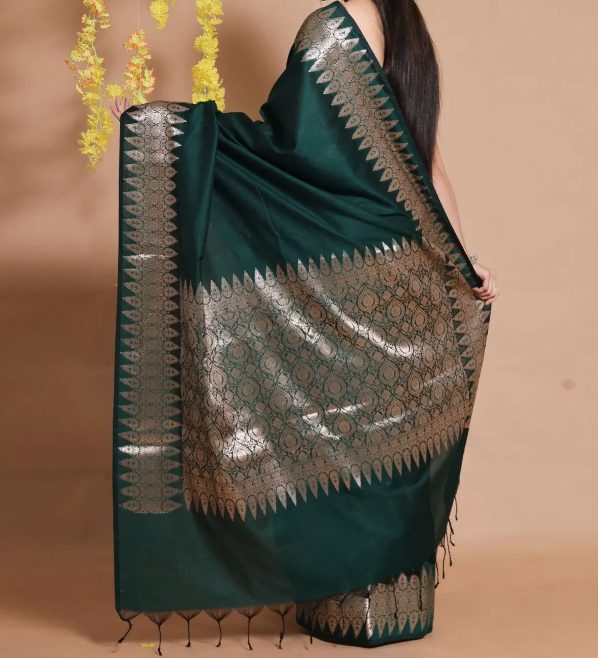 Emerald Green Designer Banarasi Soft Silk Saree