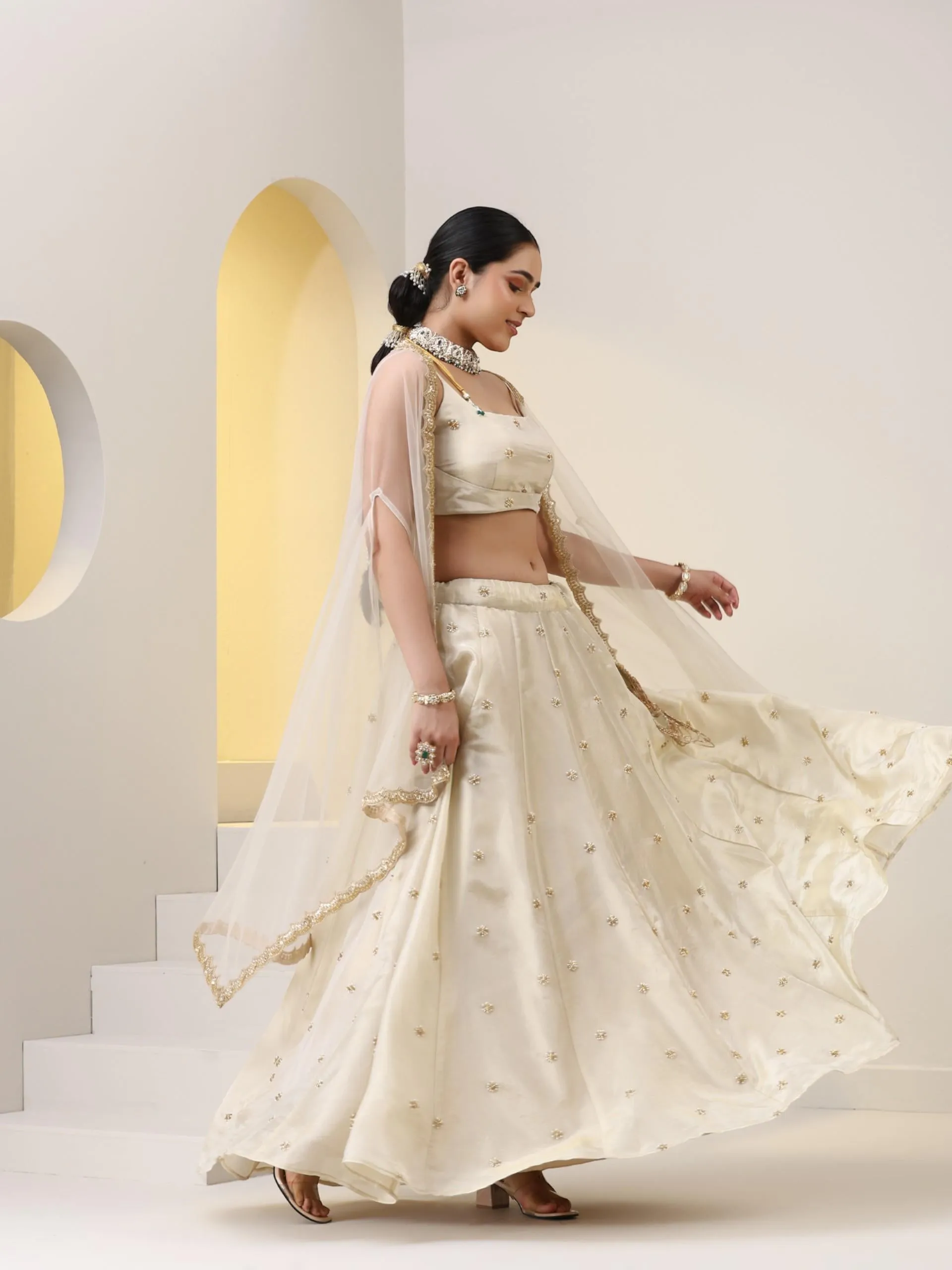 Enchanting Pure Silk Tissue Beaded Lehenga with Net Dupatta and Blouse Fabric
