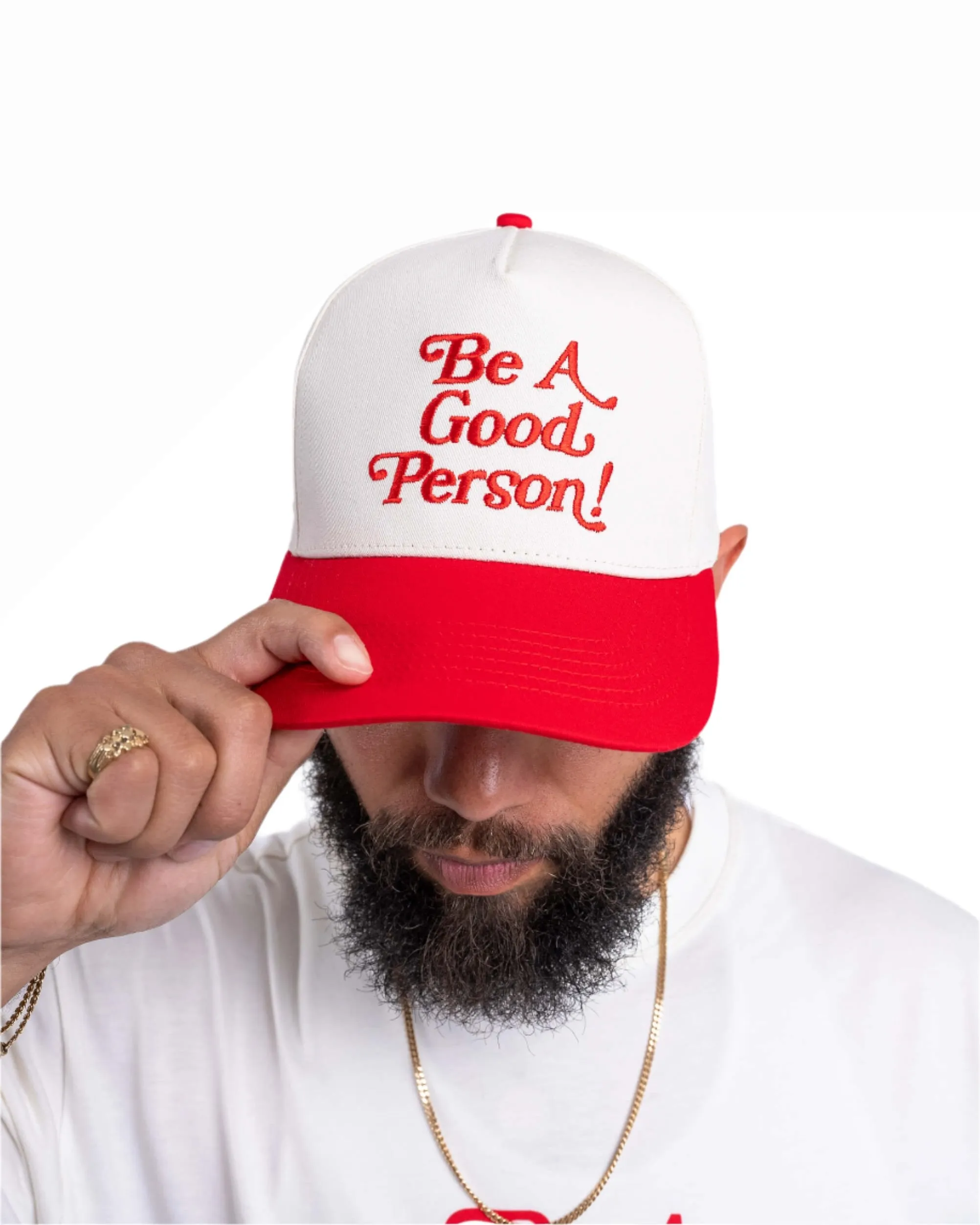 Exclamation Snapback Hat - Cream/Red