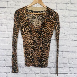 EXPRESS Leopard Animal Print Sweater Top Black/Tan Pullover Lightweight Sz XS