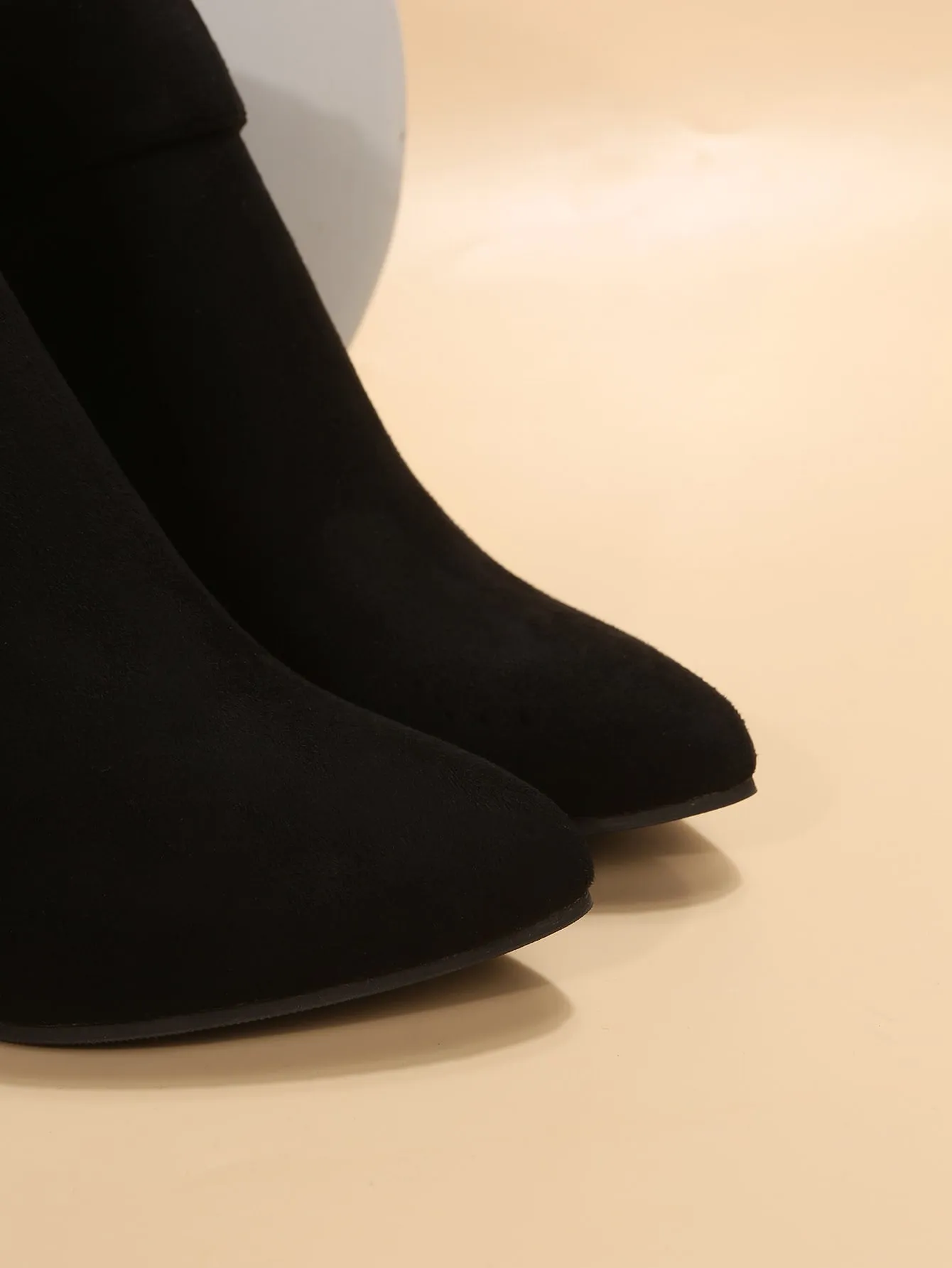 Faux Suede Buckle Detail Chunky Heel Boots - Black- FD ⚡