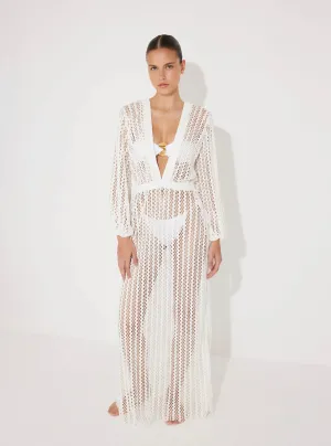 Fernanda White V Neck Maxi Kaftan