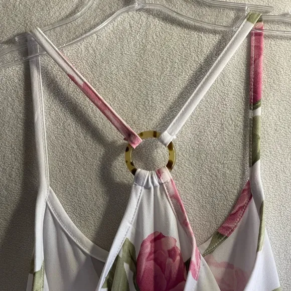 Floral Maxi Dress with Pink and Green Accents. Size Medium