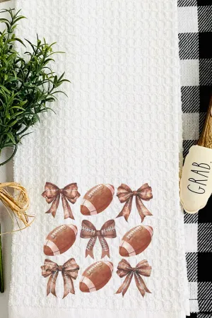 Footballs And Coquette Bows Waffle Kitchen Towel