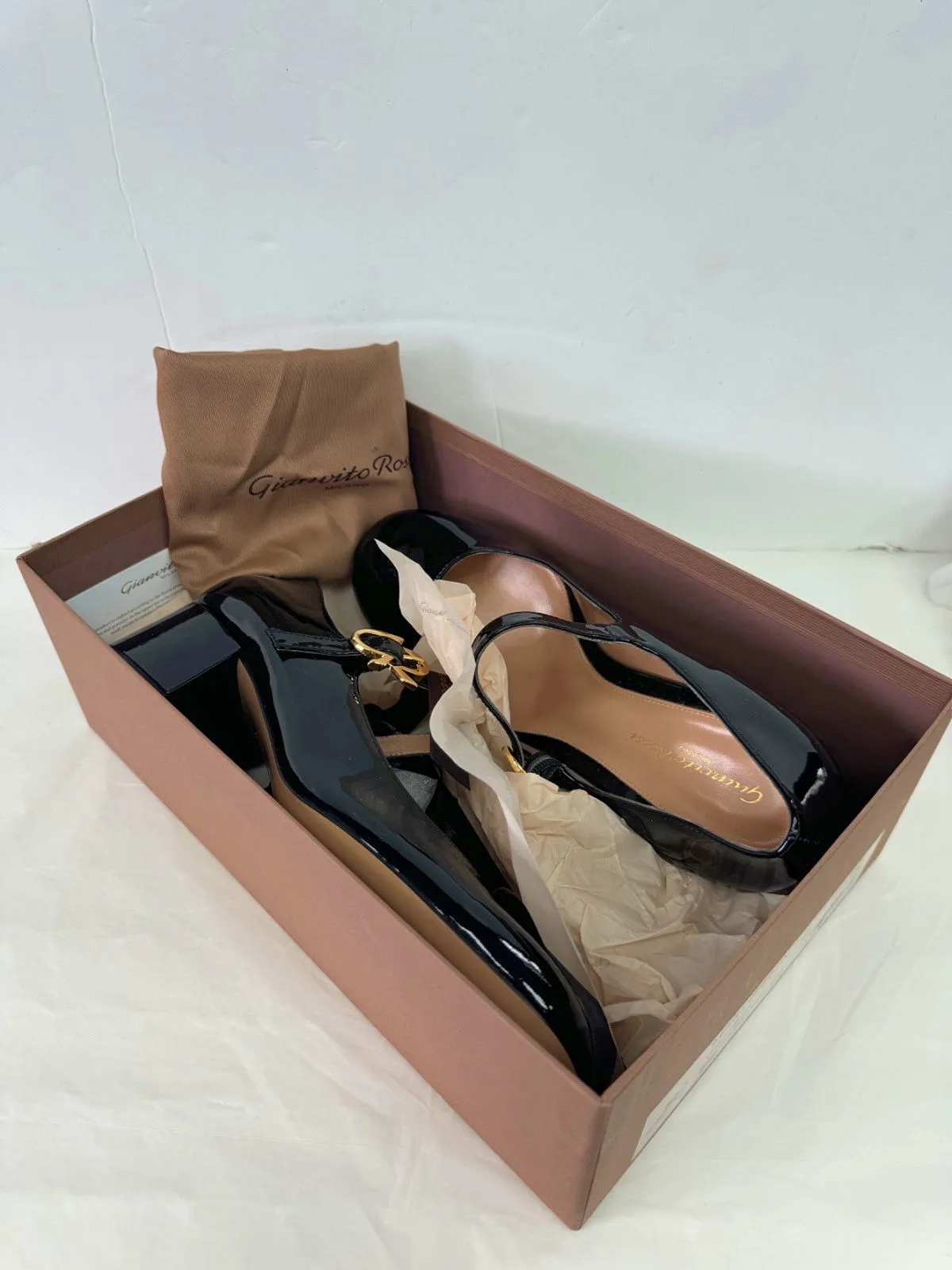 Gianvito Rossi Black Ribbon Patent Leather Mary Jane Court Shoes EU 39 UK 6
