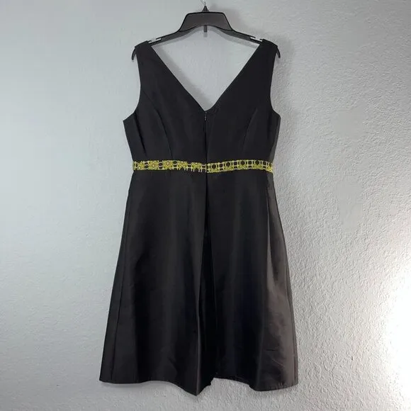 Giovanna Collection Black Dress Sleeveless V-Neck Empire Waist Fit Flare Sz 14