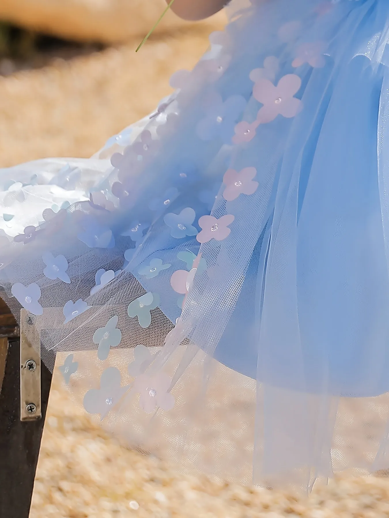 Girls Elegant Butterfly Decor Sleeveless Mesh Princess Dress