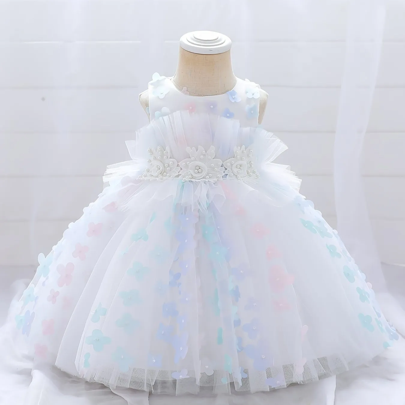 Girls Elegant Butterfly Decor Sleeveless Mesh Princess Dress
