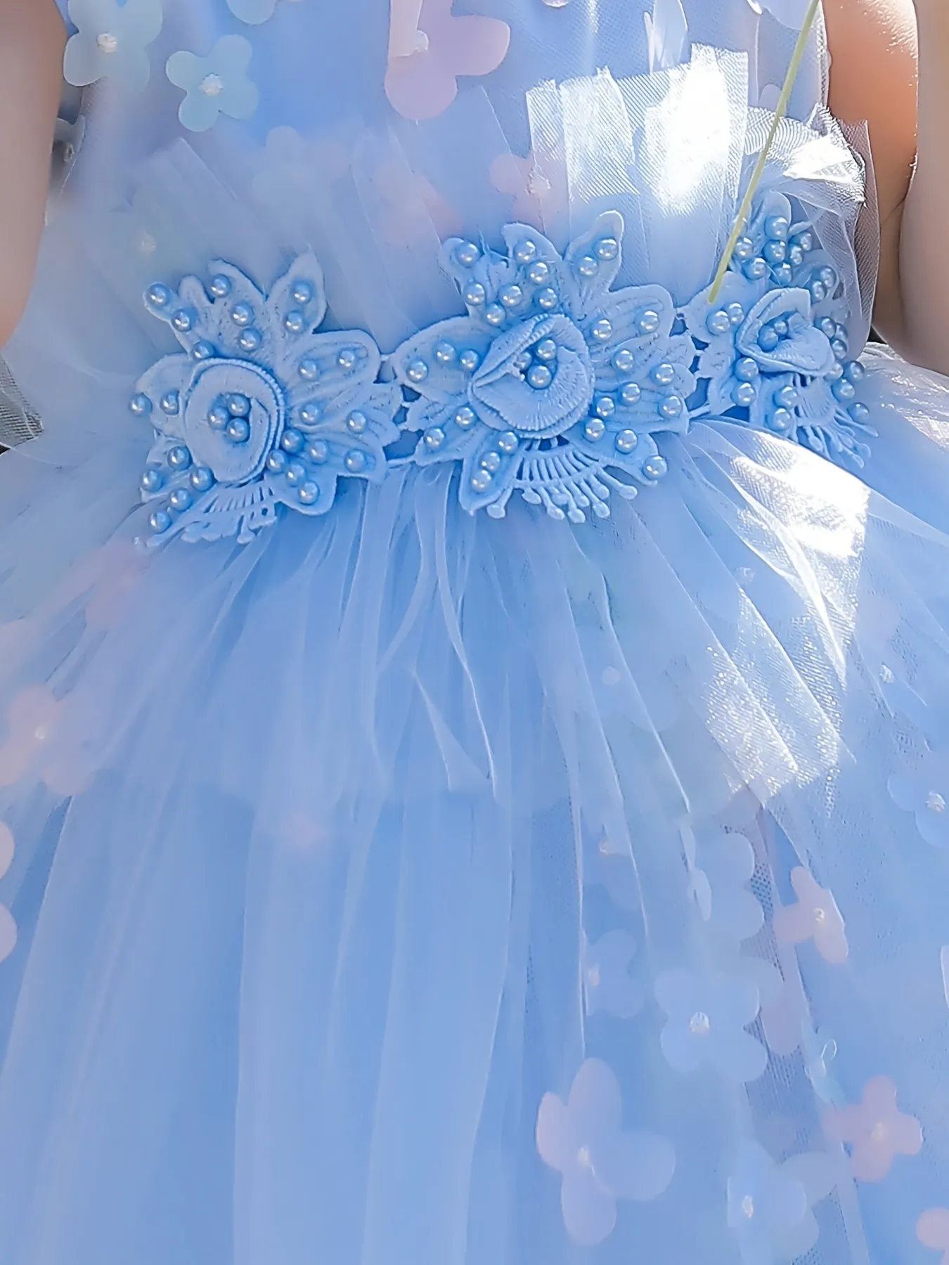 Girls Elegant Butterfly Decor Sleeveless Mesh Princess Dress