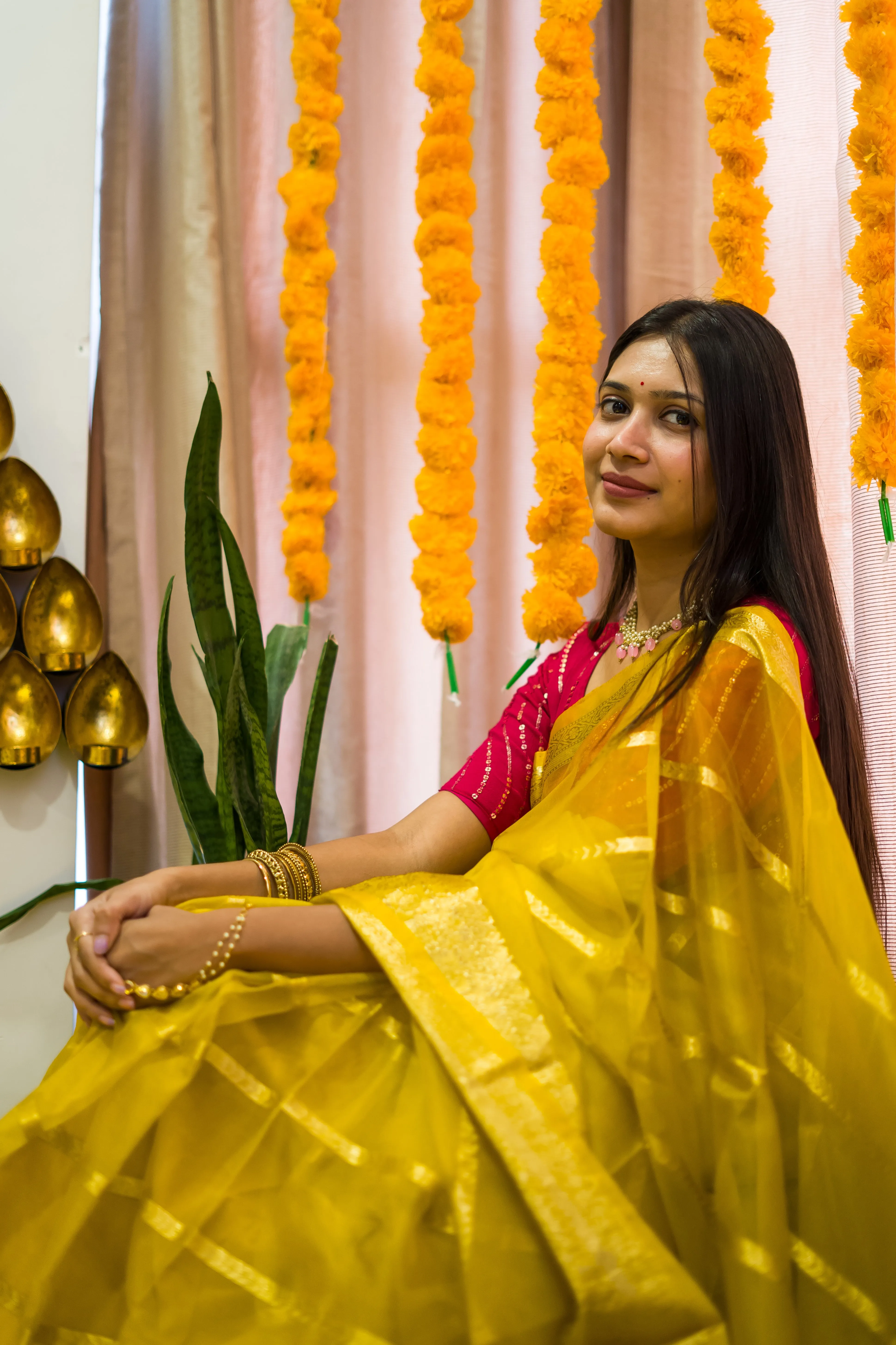 Gold Yellow Banarasi Kora Silk Occasion Saree online