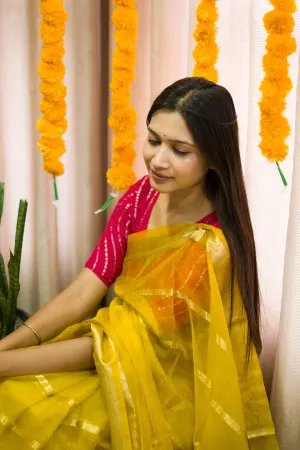 Gold Yellow Banarasi Kora Silk Occasion Saree online