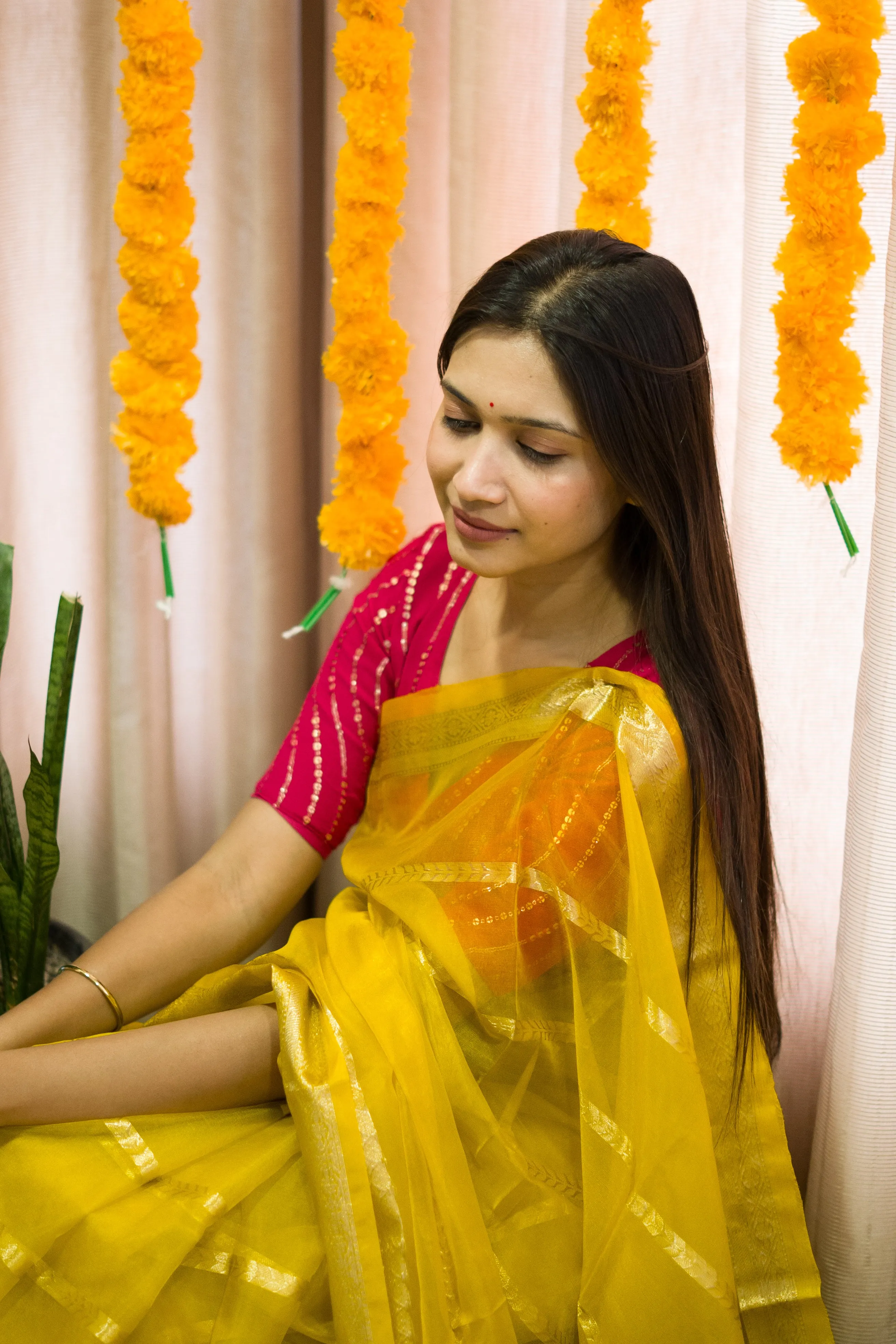 Gold Yellow Banarasi Kora Silk Occasion Saree online