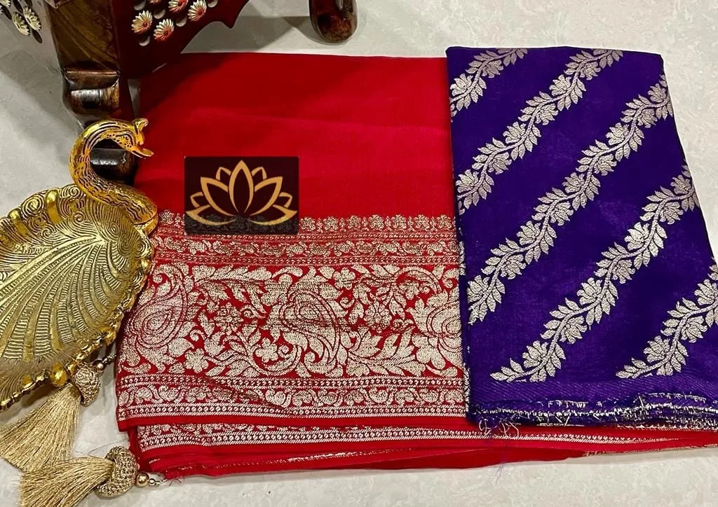 Gorgeous Red Banarasi Zari work Soft Silk Saree
