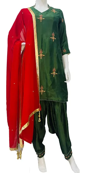 Green Hand Embroidered Patiala Salwar Suit