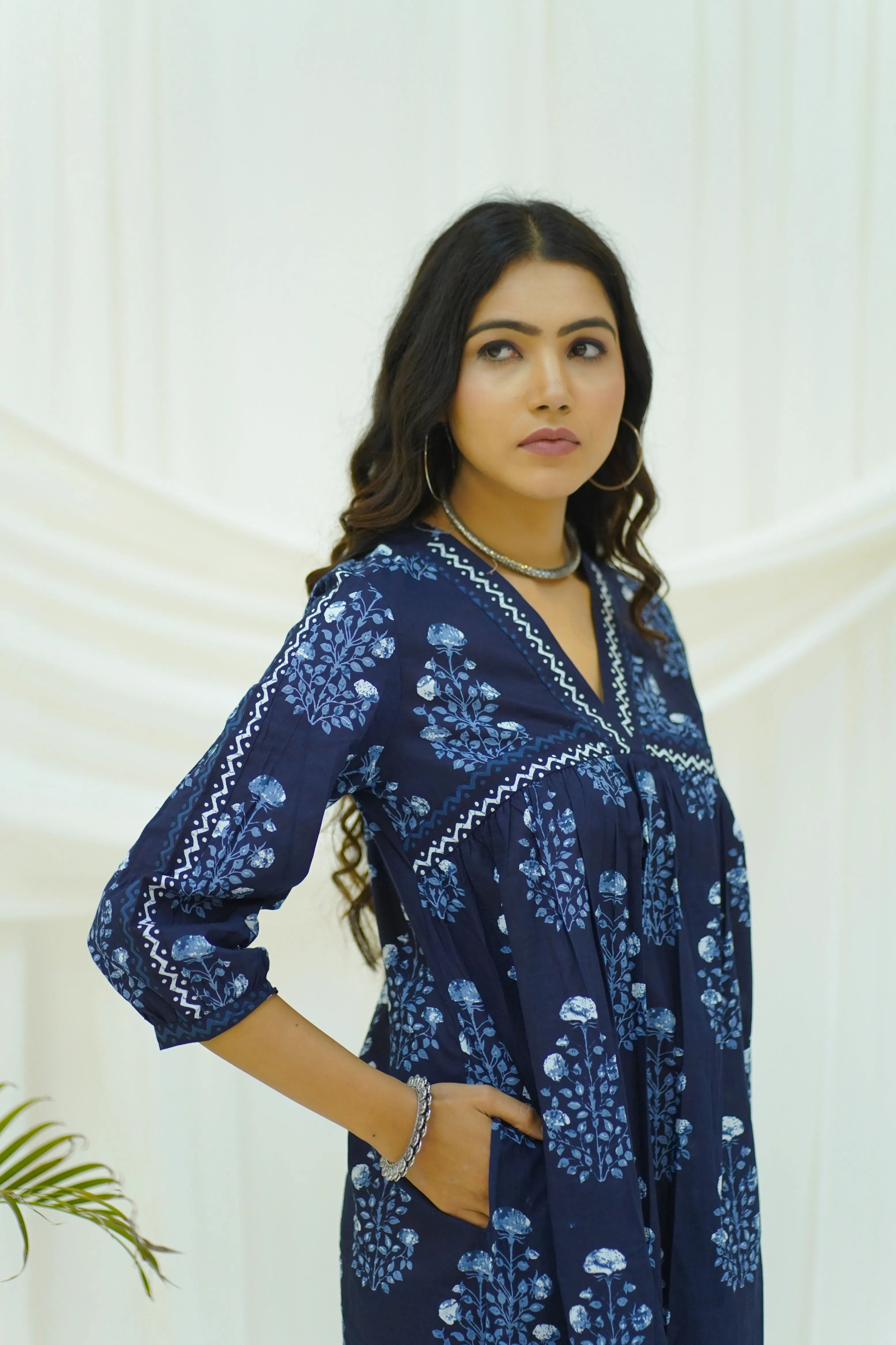 Hand Block Printed Indigo Cotton dress