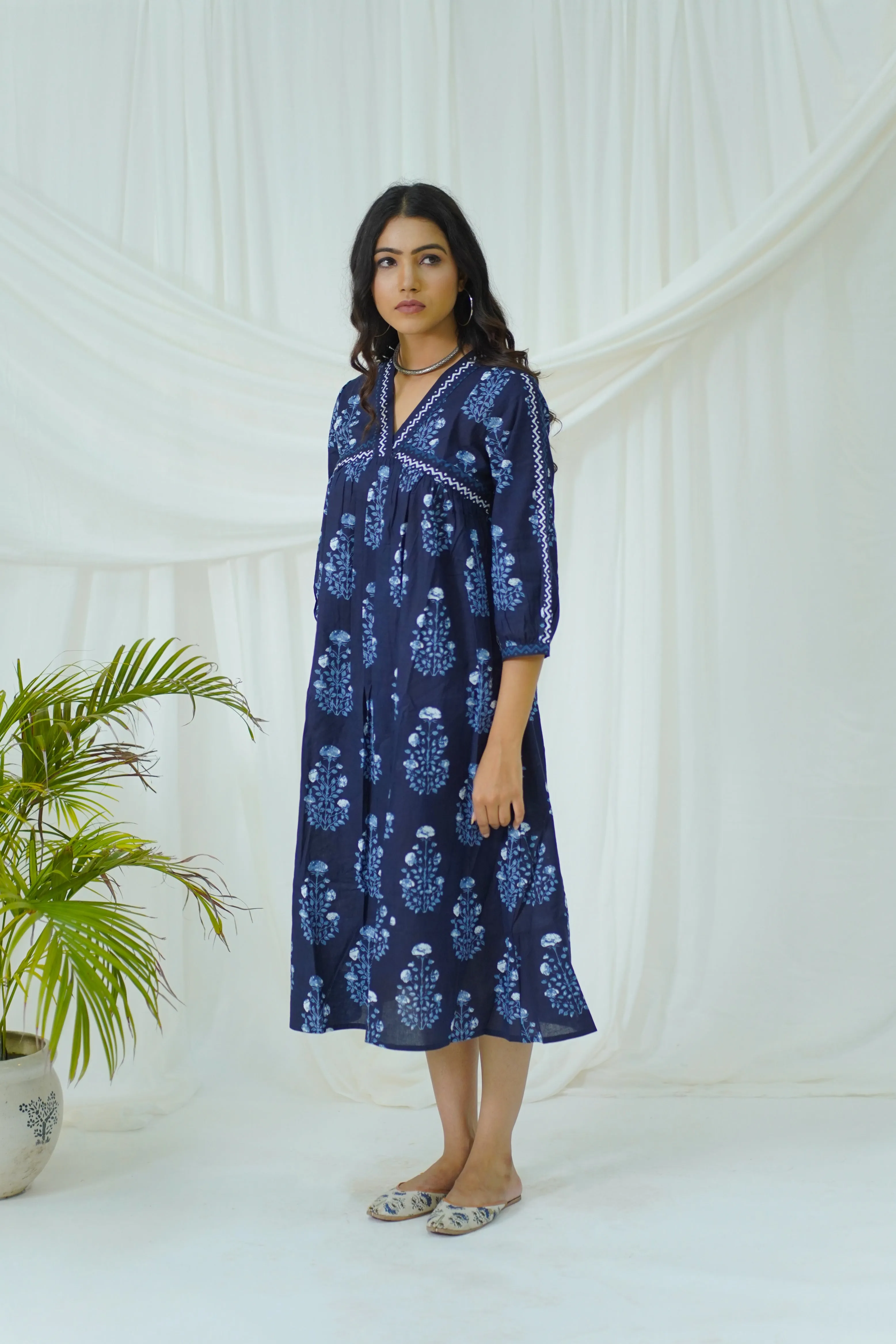 Hand Block Printed Indigo Cotton dress