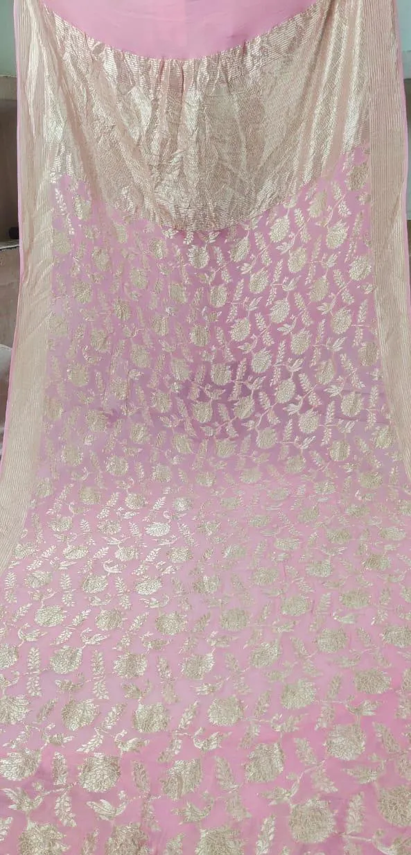 Handloom Baby Pink Flower Jaal Banarasi Saree
