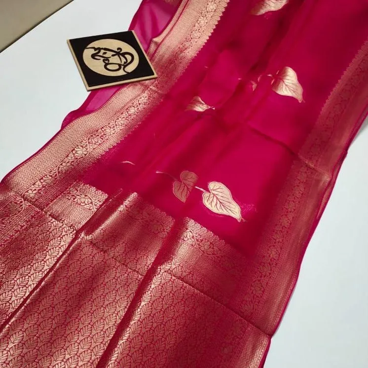 Hot Pink Banarasi Soft SIlk Party Saree