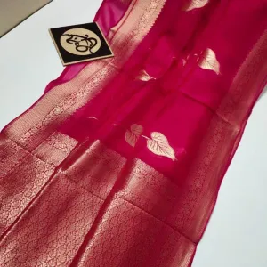 Hot Pink Banarasi Soft SIlk Party Saree