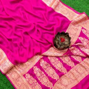 Hot Pink Meenakari Banarasi Bandhej Party Wear Saree online