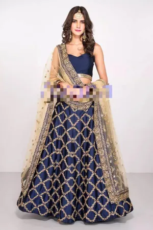 Indian Engagement Bridel Lahnga choli. In Dark Blue Color.# B 2011
