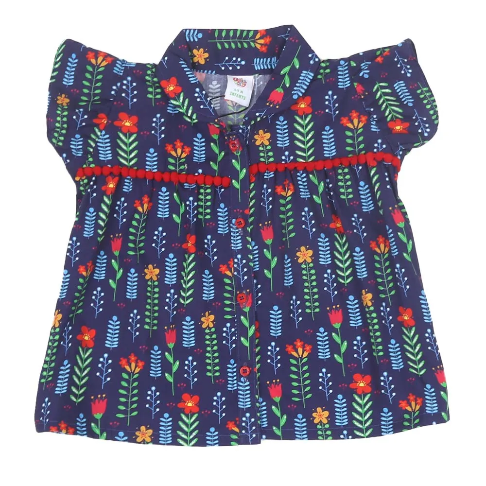 Infant Girls Digital Print Casual Top Jungle Flower - Navy | Bachaa Party Baby Clothes Girls Tops & T-Shirts