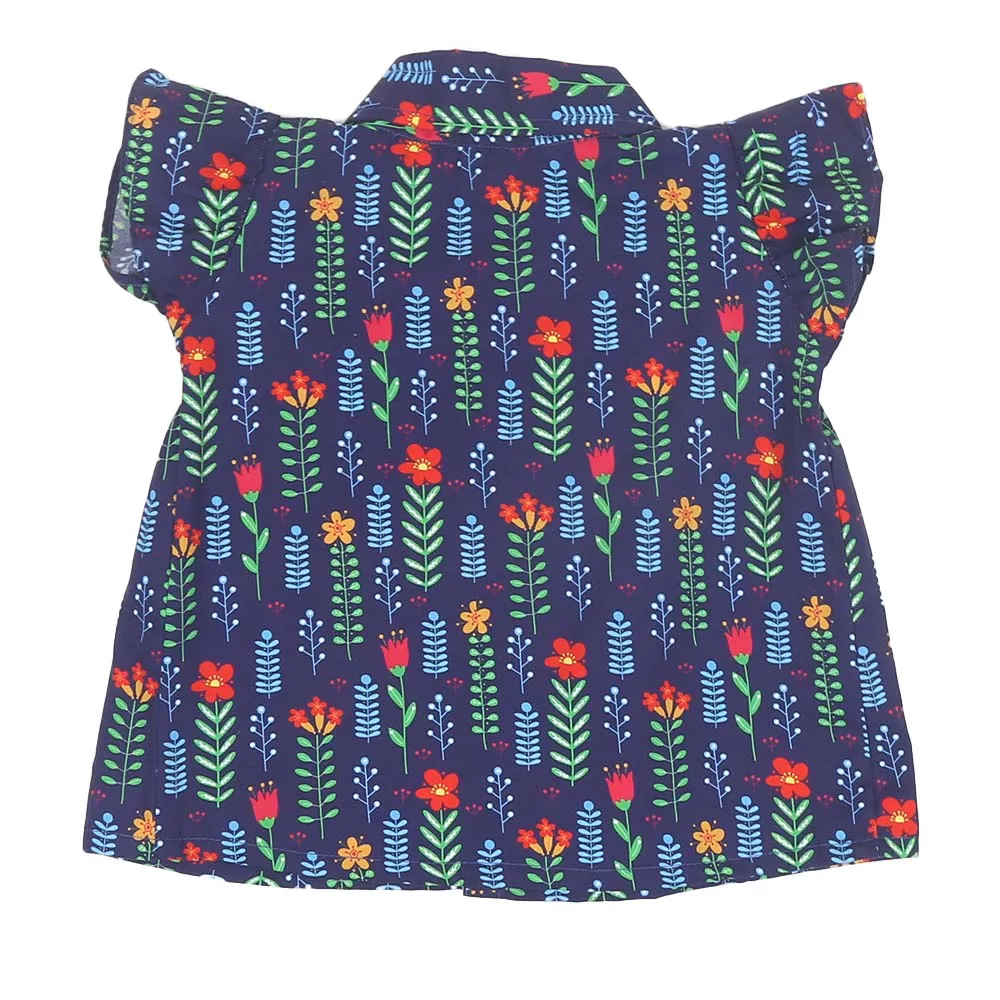 Infant Girls Digital Print Casual Top Jungle Flower - Navy | Bachaa Party Baby Clothes Girls Tops & T-Shirts