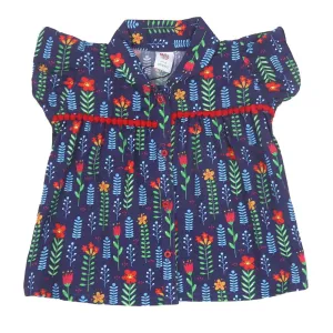Infant Girls Digital Print Casual Top Jungle Flower - Navy | Bachaa Party Baby Clothes Girls Tops & T-Shirts