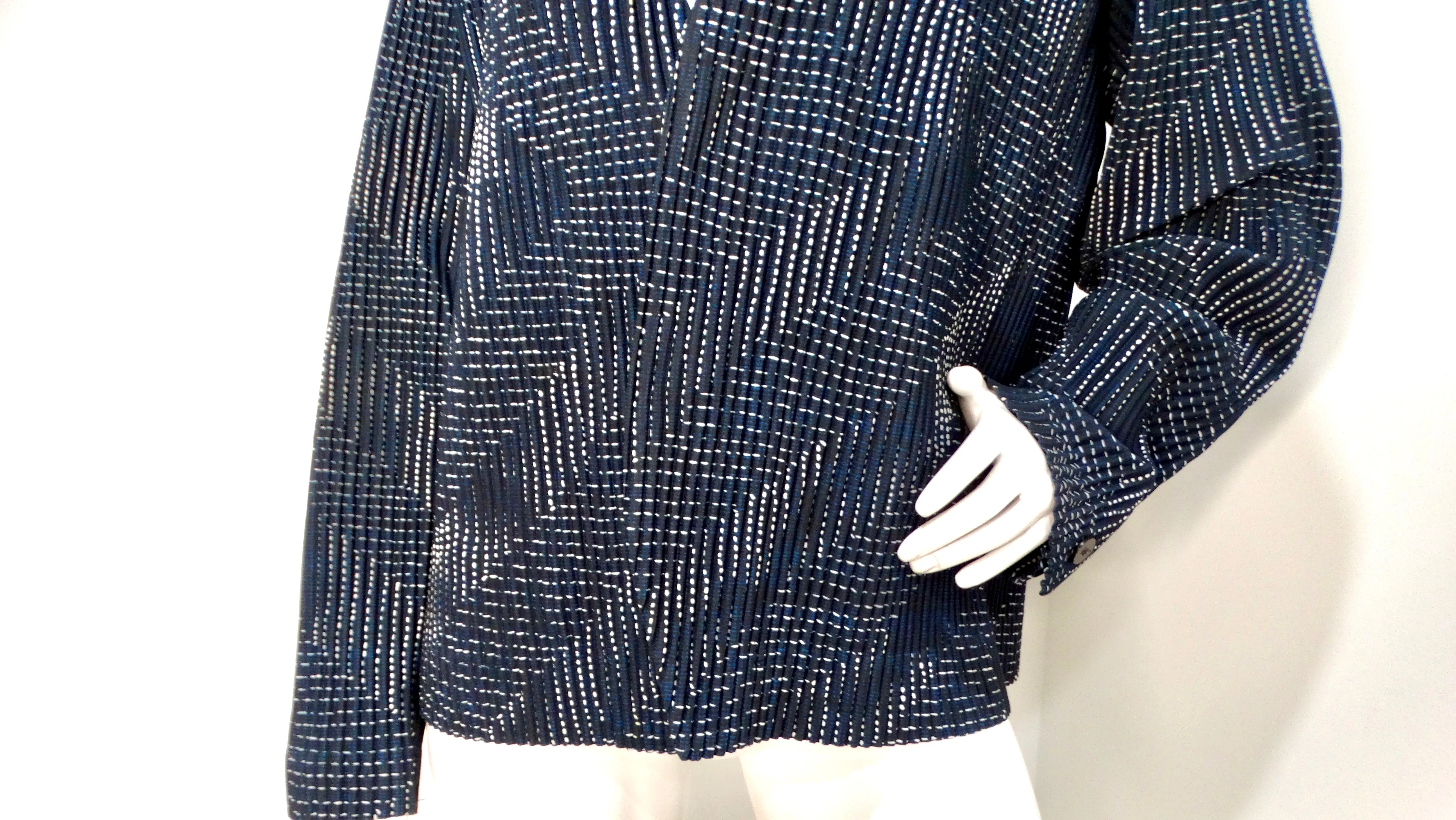 Issey Miyake Homme Plisse Blue Printed Pleated Jacket