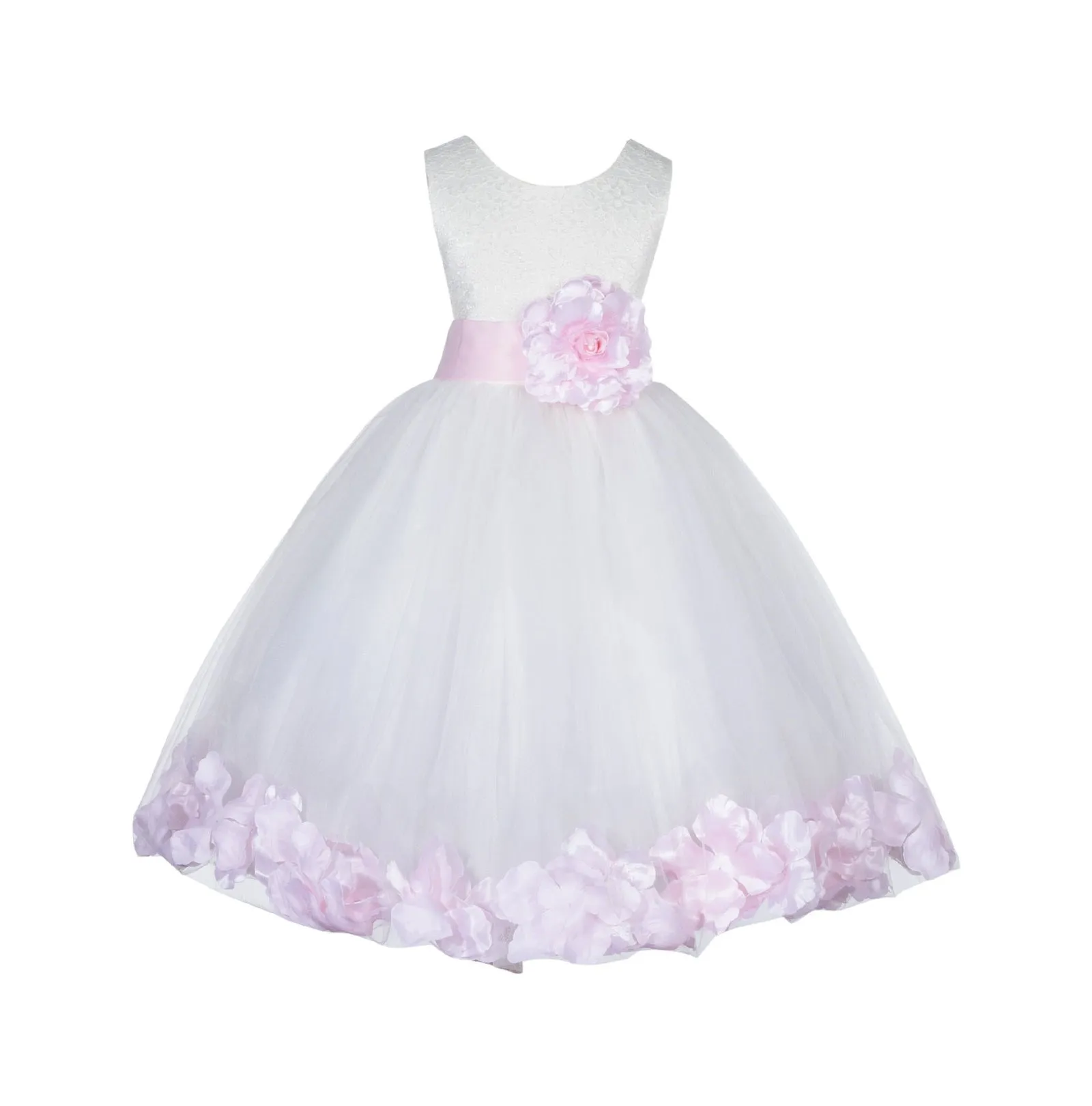 Ivory Lace Top Tulle Floral Petals Flower Girl Dress Birthday Girl Junior Pageant Bridesmaid 165S(1)