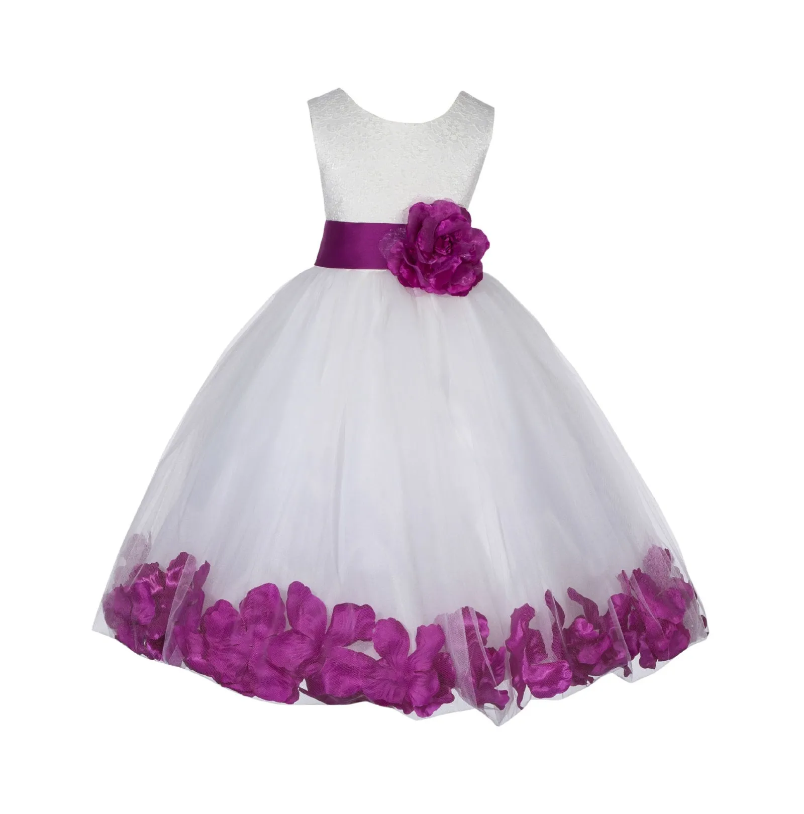 Ivory Lace Top Tulle Floral Petals Flower Girl Dress Birthday Girl Junior Pageant Bridesmaid 165S(1)