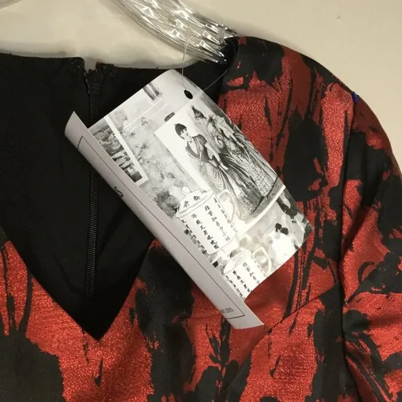 J. Peterman Red &amp; Black Brocade Holiday Dress
