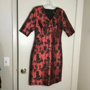 J. Peterman Red &amp; Black Brocade Holiday Dress