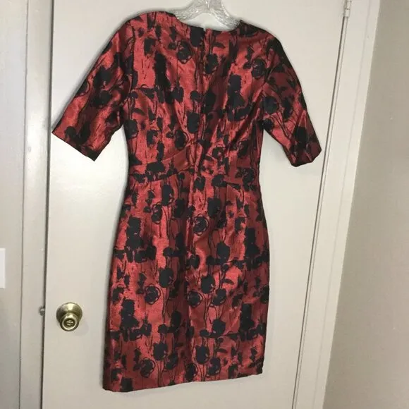 J. Peterman Red &amp; Black Brocade Holiday Dress