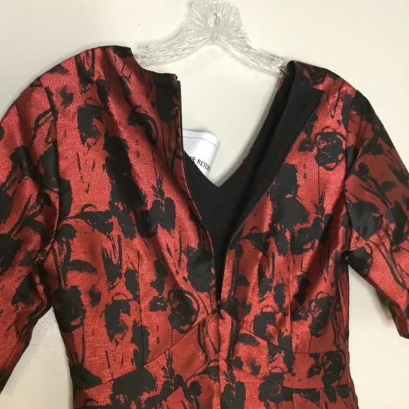 J. Peterman Red &amp; Black Brocade Holiday Dress