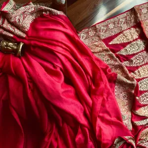 Karwachauth Red Banarasi Meenakari Bandhej Saree