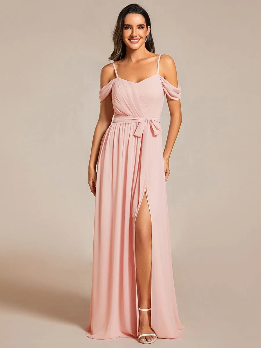 Kimba drop sleeve bridesmaid dress with a split