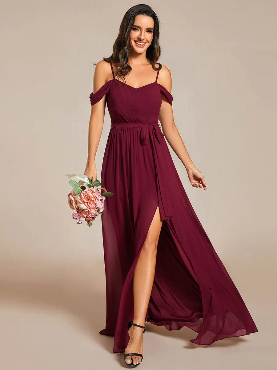 Kimba drop sleeve bridesmaid dress with a split